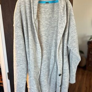 Free People Light Gray Open-Front Buttoned Cardigan